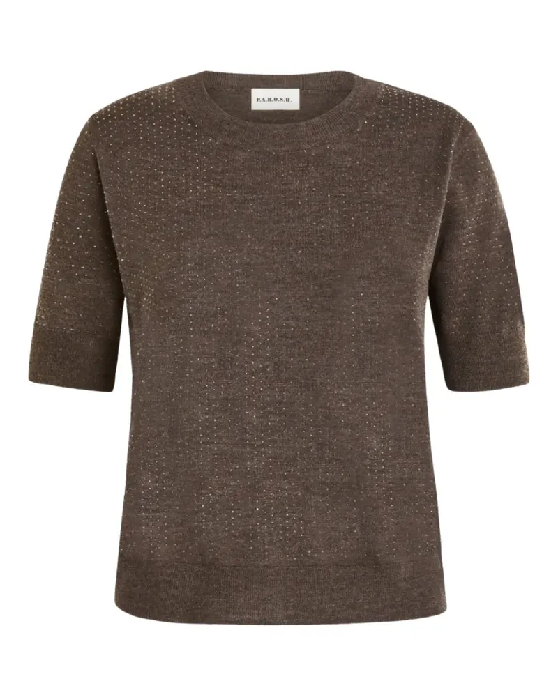 P.A.R.O.S.H. P.A.R.O H. Kurzärmeliger Pullover mit Strass - Braun Braun