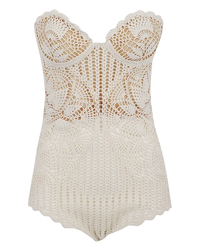 Magda Butrym Gehäkelter Body mit Wellensaum - Nude Nude