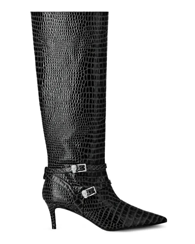 Philipp Plein croc-effect buckled knee-high boots - Schwarz Schwarz