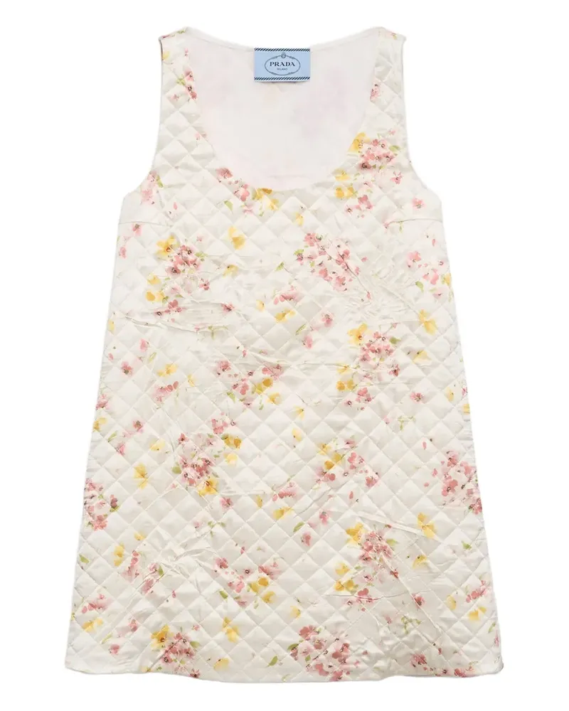 Prada Gestepptes Satin-Minikleid mit Blumen - Nude Nude