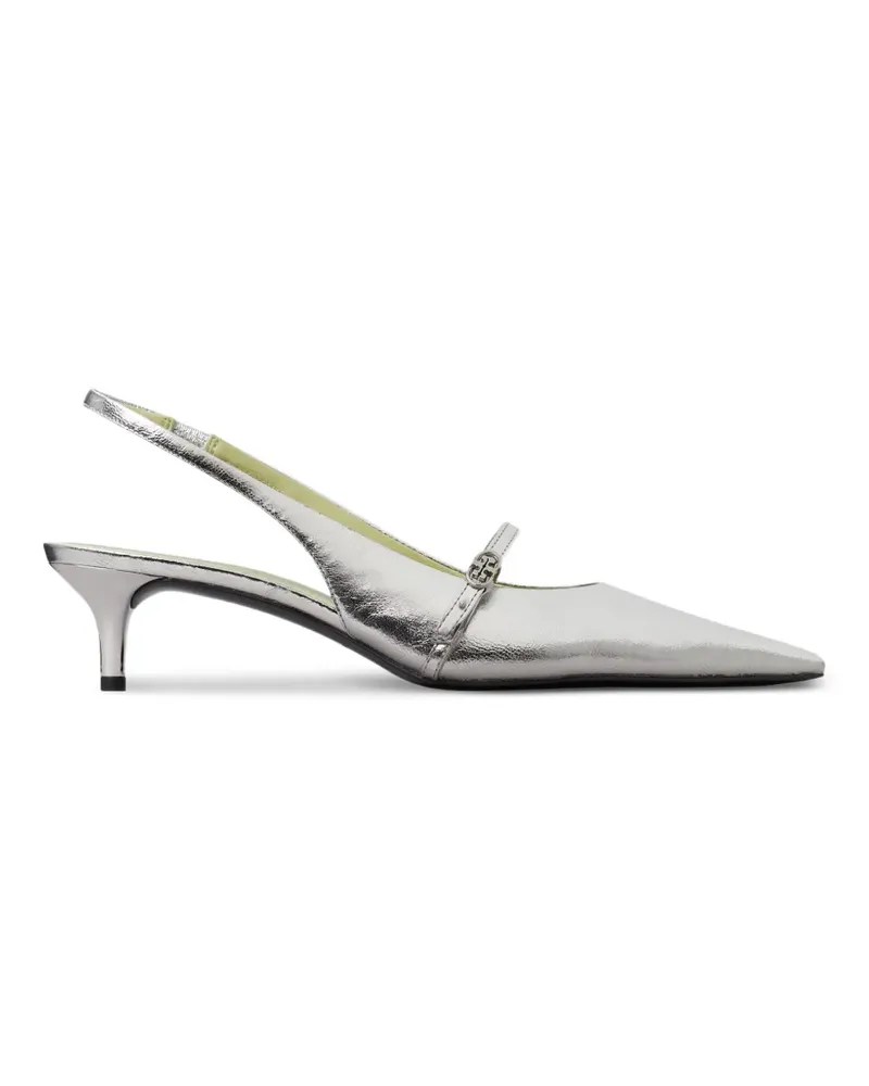 Tory Burch Spitze Double T Metallic-Pumps - Silber Silber