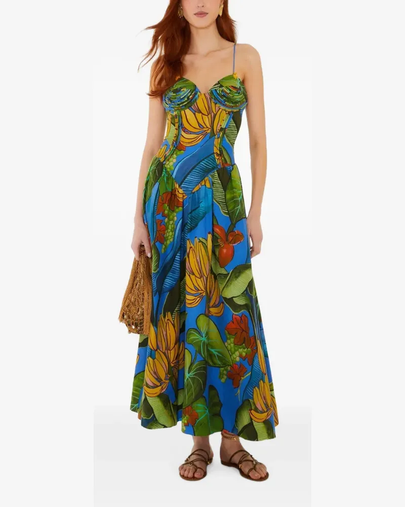 FARM Rio Ärmelloses 3D Banana Grapes Maxikleid - Blau Blau