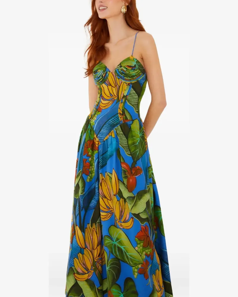 FARM Rio Maxikleid mit Blumen-Print - Blau Blau