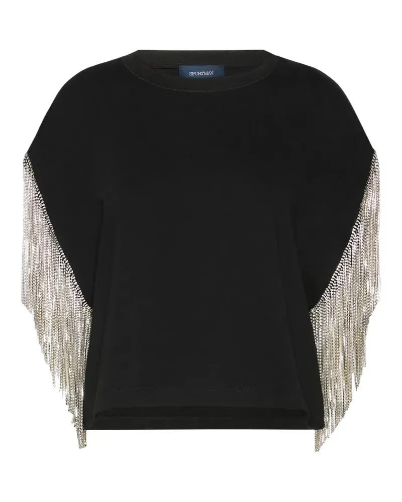 SPORTMAX Kastiges T-Shirt mit Strassfransen - Schwarz Schwarz
