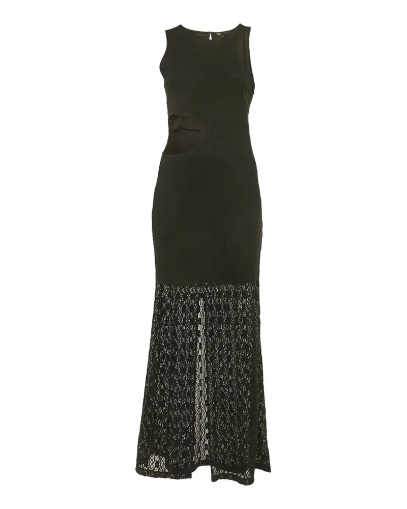Maje Semi-transparentes Spitzen-Maxikleid mit Cut-Out - Schwarz Schwarz