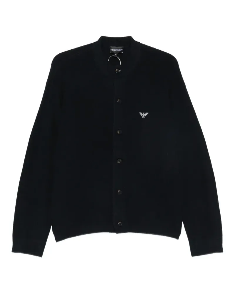 Emporio Armani logo-patch ribbed-knit cardigan - Blau Blau