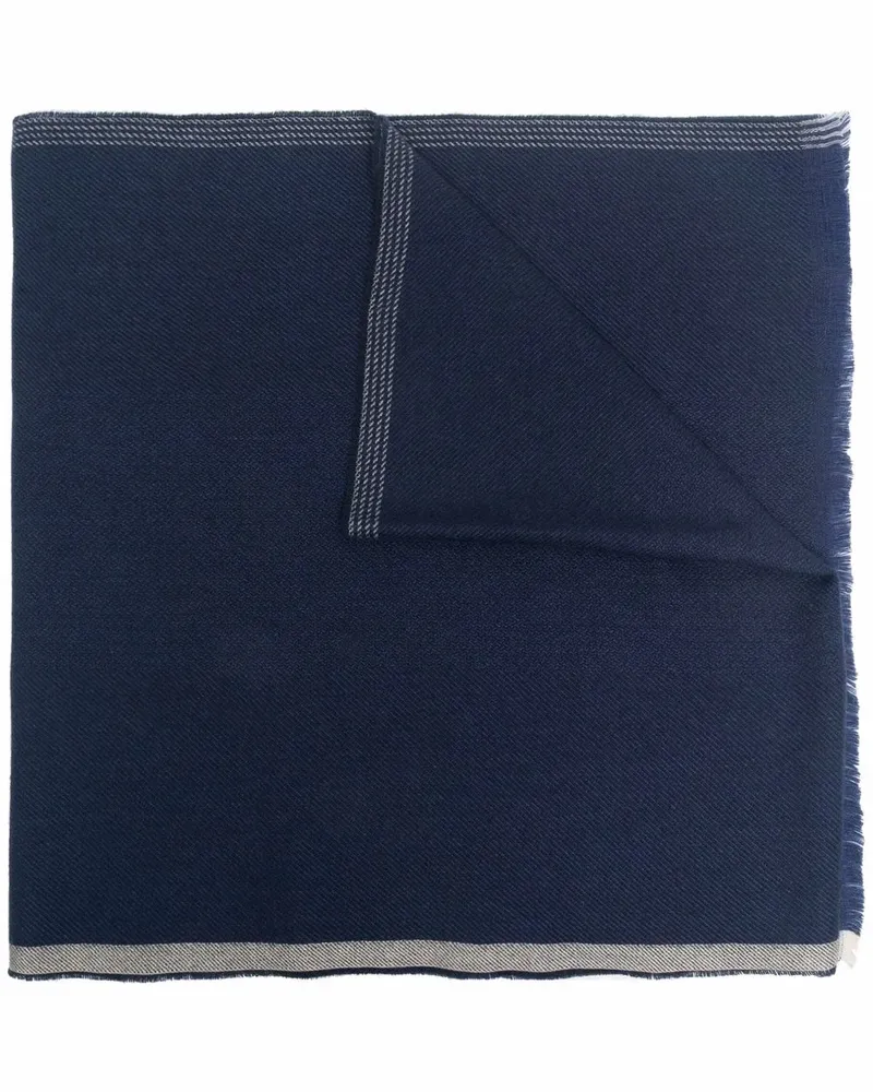 Brunello Cucinelli Ausgefranster Schal mit Kontrastrand - Blau Blau