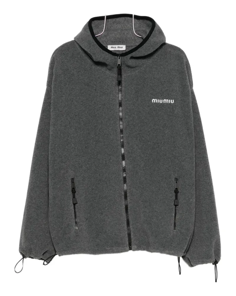 Miu Miu logo-embroidered zip-up fleece hoodie - Grau Grau