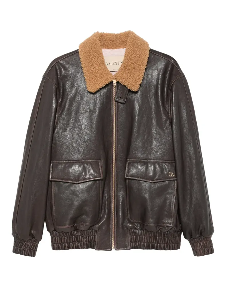 Valentino Garavani Lederjacke mit Shearling-Kragen - Braun Braun