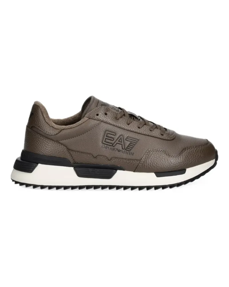 EA7 Sneakers mit gekörnter Struktur und Logo-Print - Braun Braun