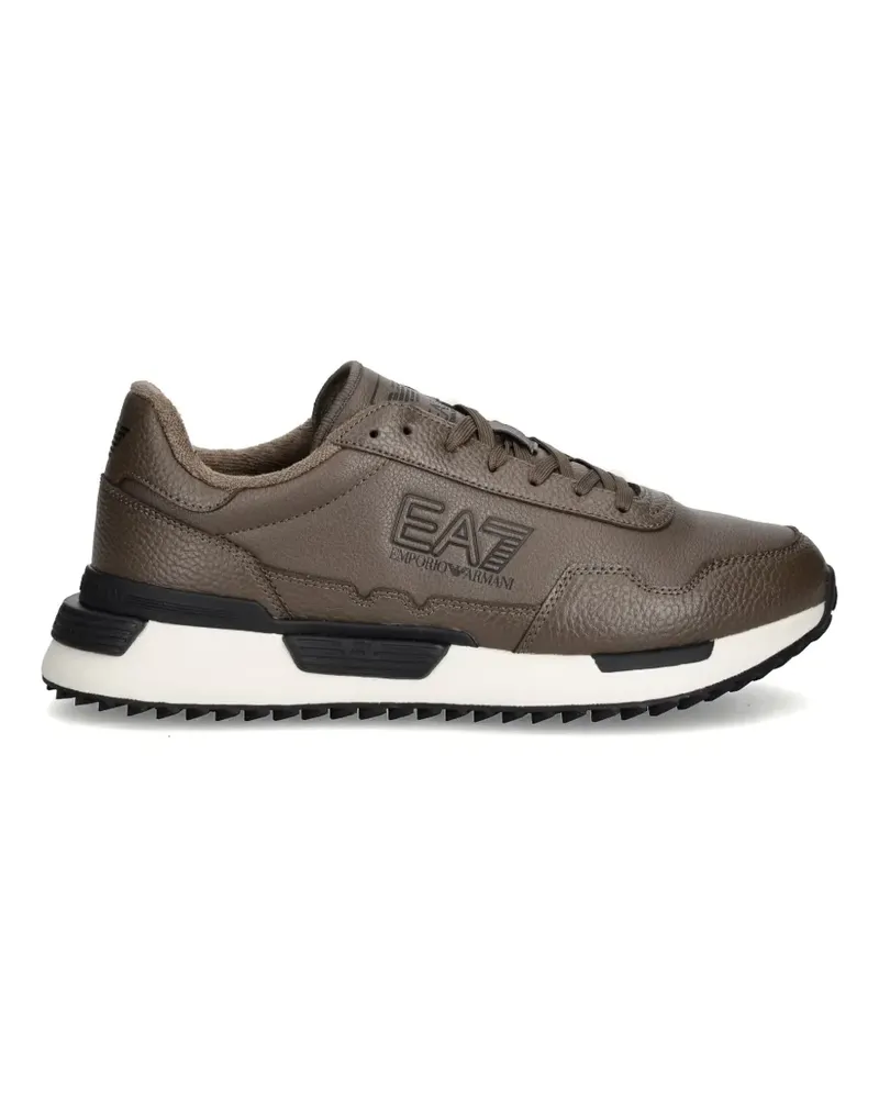 EA7 Sneakers mit gekörnter Struktur und Logo-Print - Braun Braun