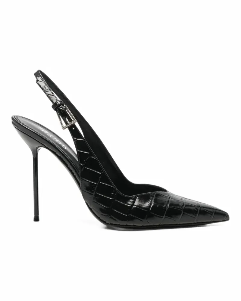 Paris Texas Lidia Slingback-Pumps in Kroko-Optik - Schwarz Schwarz