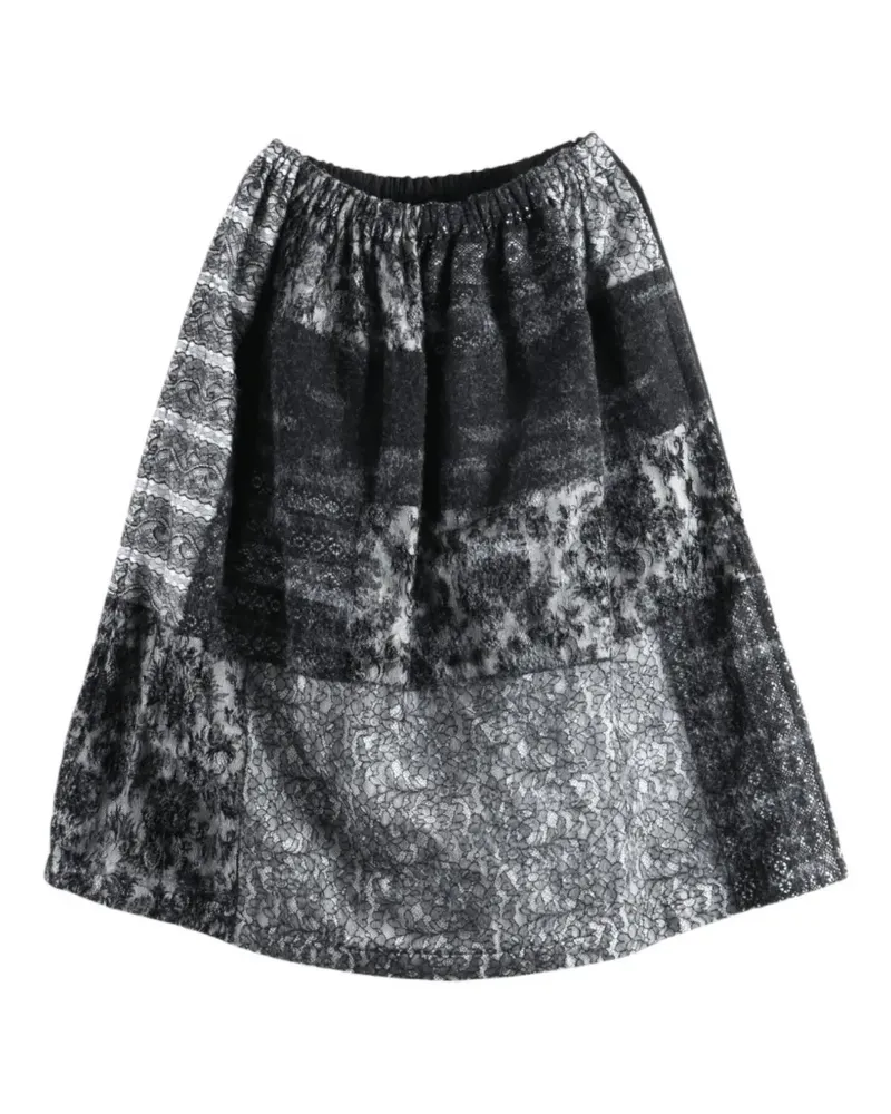 Comme des Garçons Falten-Midirock aus Spitzenpatchwork - Schwarz Schwarz