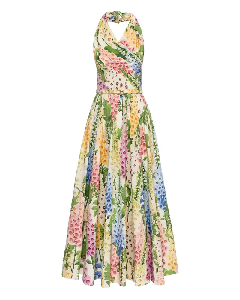 Oscar de la Renta Midikleid mit Blumenmuster - Weiß Weiß