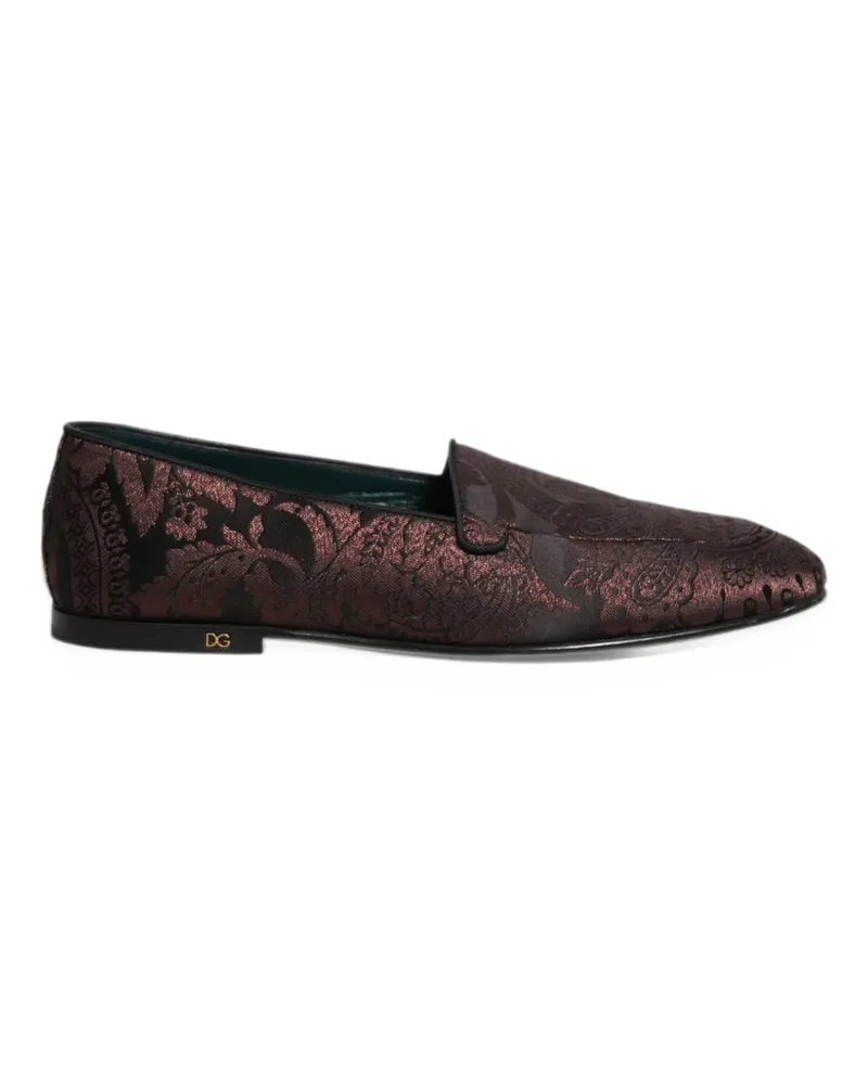 Dolce & Gabbana Jacquard Leather Slip-On Loafers - Braun Braun