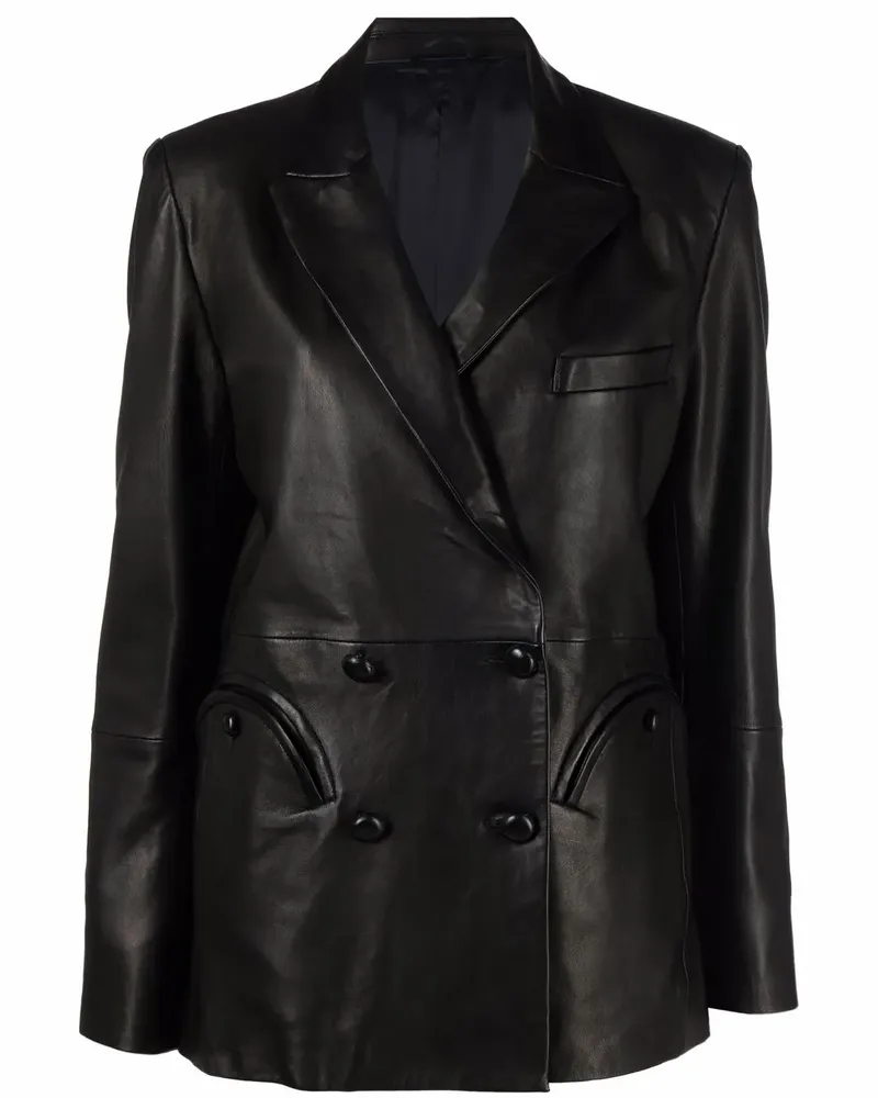 Blazé Milano Doppelreihiger Lederblazer - Schwarz Schwarz