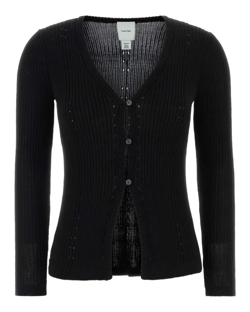 Calvin Klein Gerippter Cardigan mit V-Ausschnitt - Schwarz Schwarz