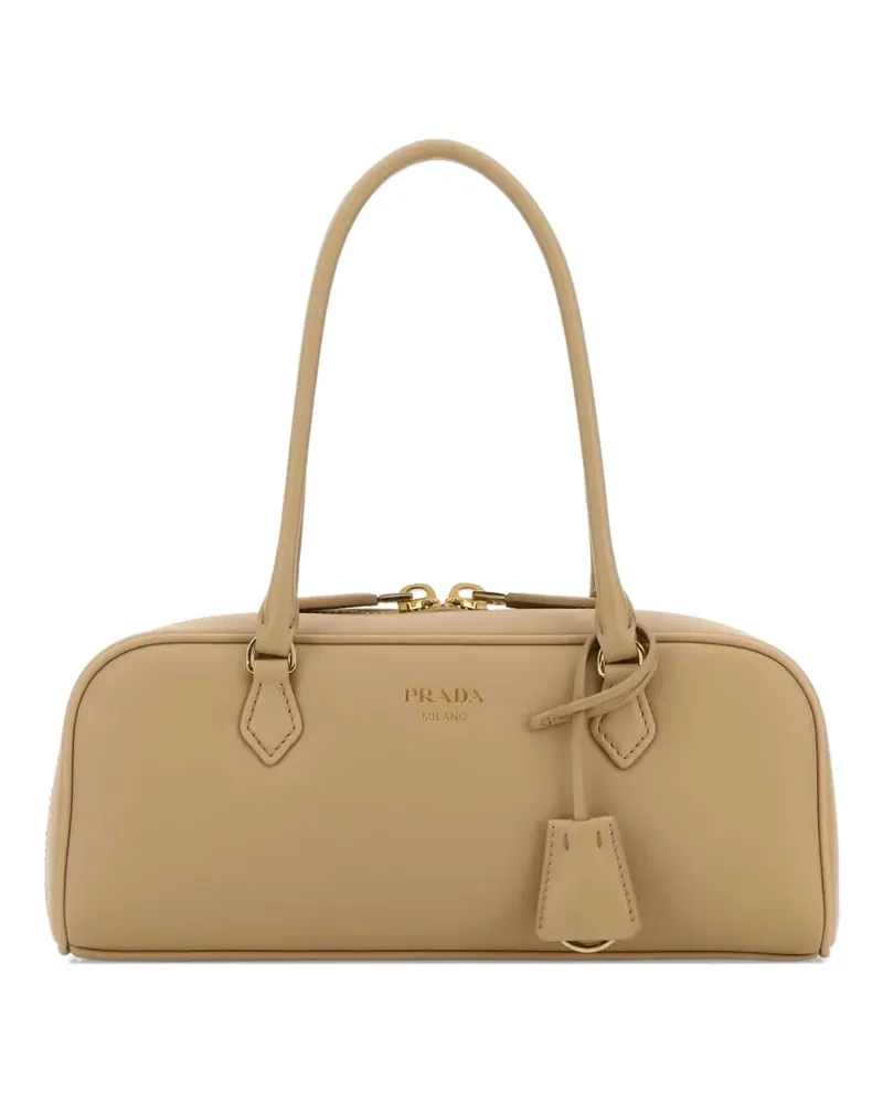 Prada medium logo-print leather tote bag - Nude Nude