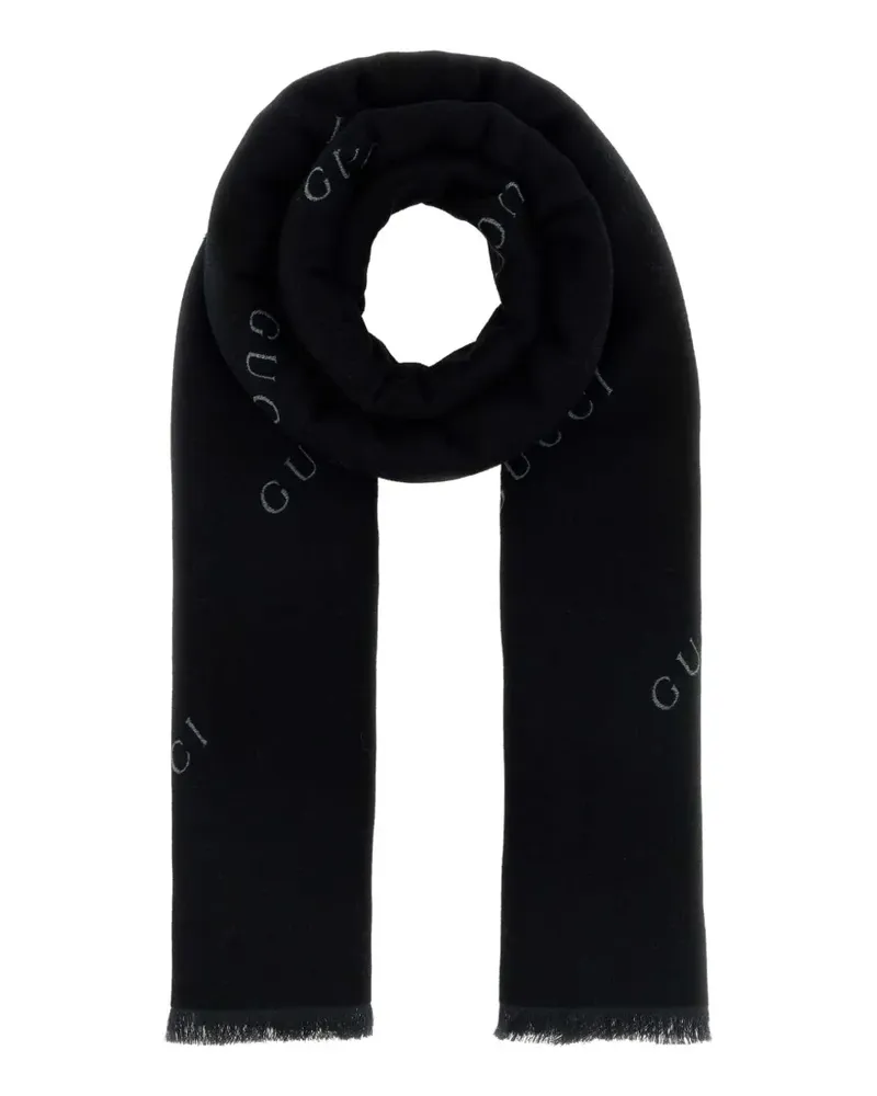 Gucci Ausgefranster Schal mit Logo-Print - Schwarz Schwarz