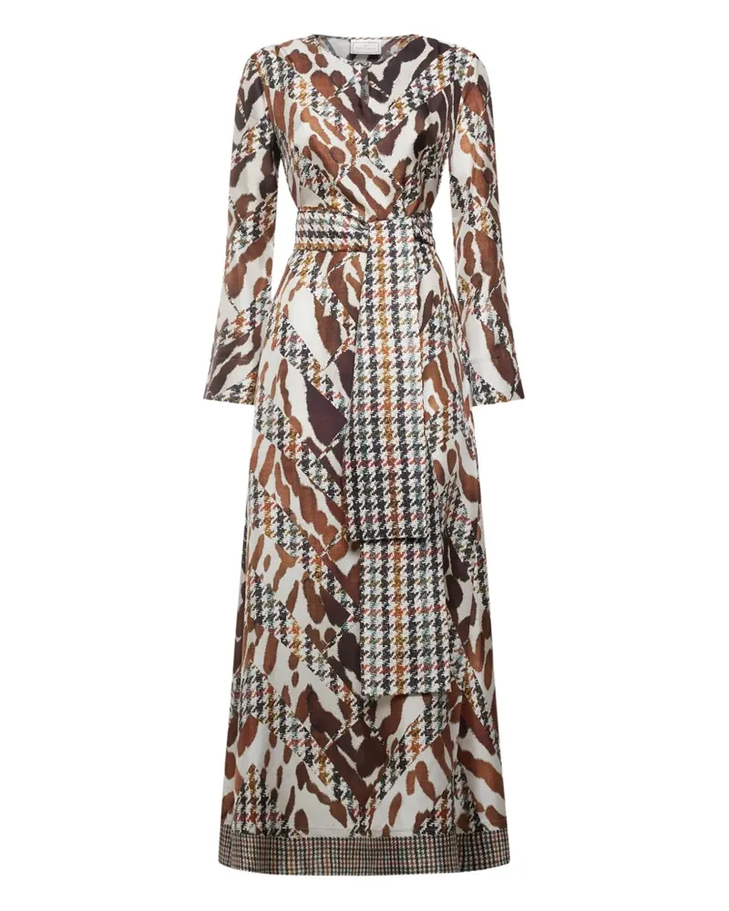 Pierre-Louis Mascia houndstooth-pattern animal-print maxi dress - Braun Braun