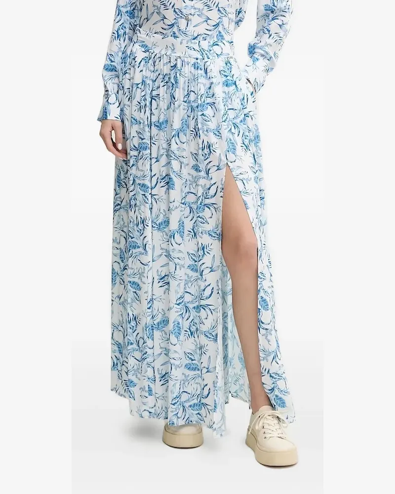 Melissa Odabash A-Linien-Midirock mit Blatt-Print - Blau Blau