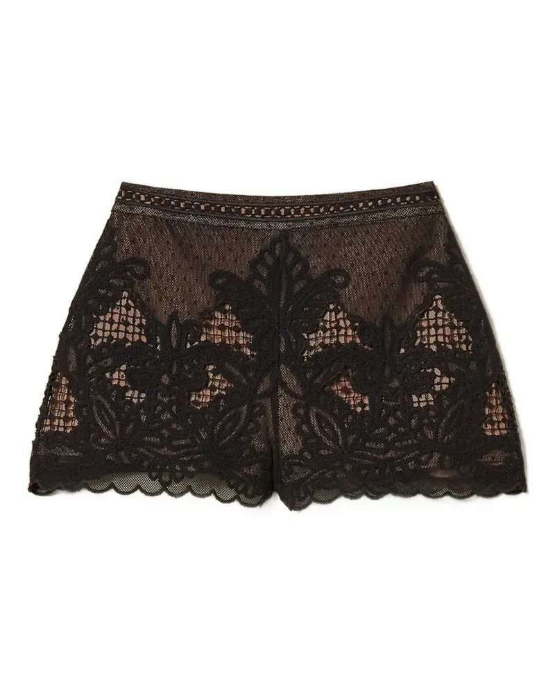 Twin-Set Mesh-Shorts mit Stickerei - Schwarz Schwarz