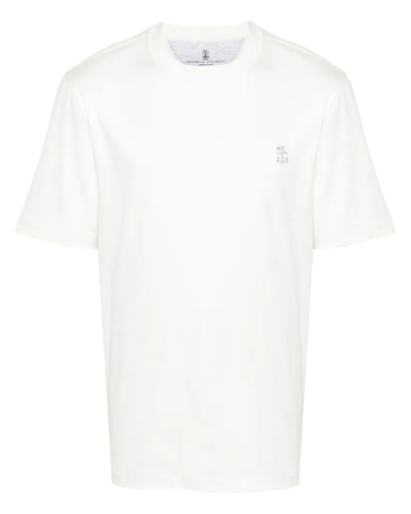 Brunello Cucinelli T-Shirt mit Logo-Stickerei - Weiß Weiß