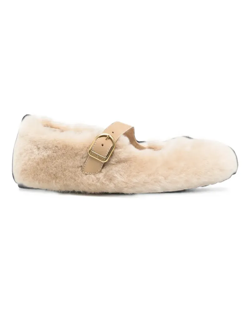 Birkenstock Santa Clarita shearling buckle-strap ballet flats - Nude Nude