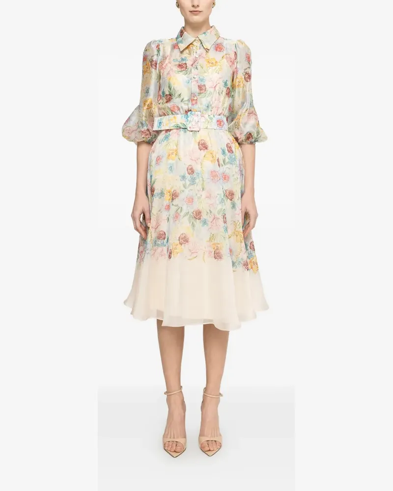 NISSA printed organza midi dress - Nude Nude