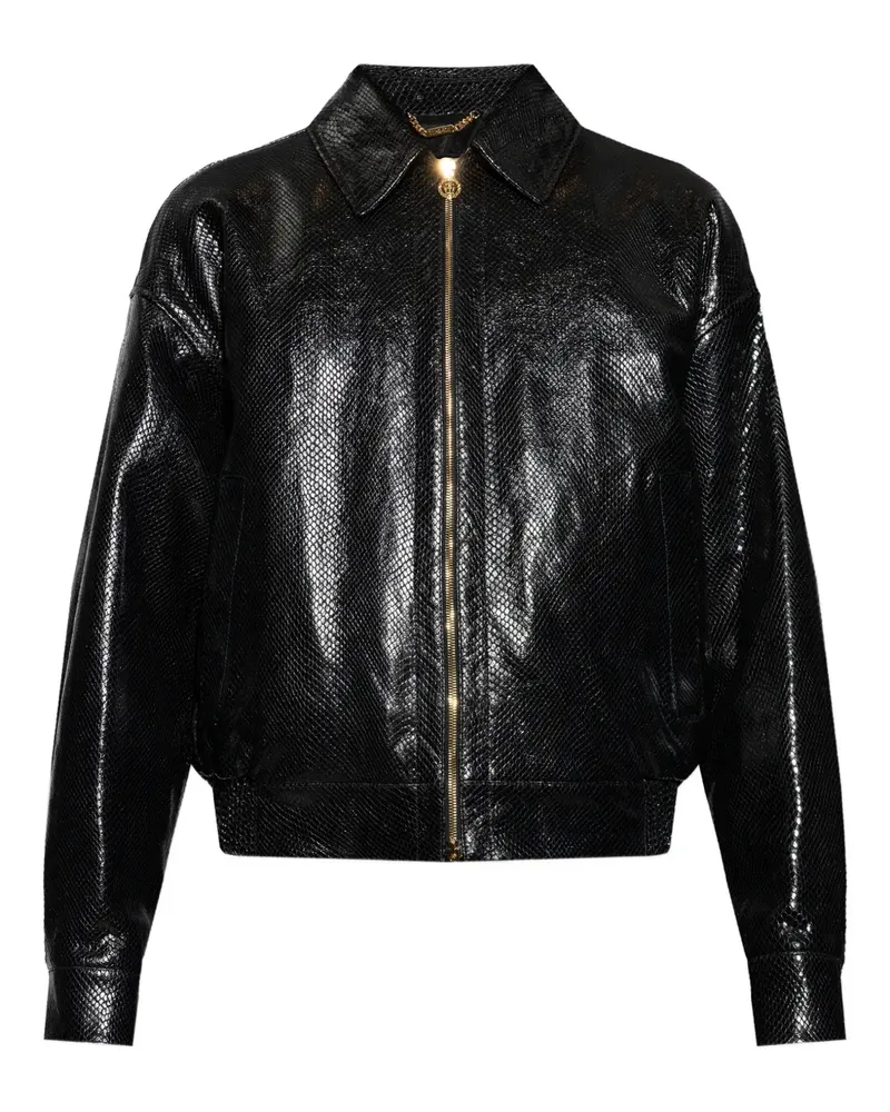 Versace Lederjacke mit Reißverschluss - Schwarz Schwarz