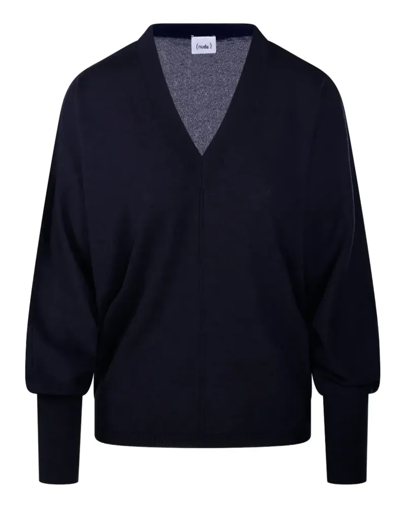 NUDE Puffärmel-Pullover mit Schleifenkragen - Blau Blau
