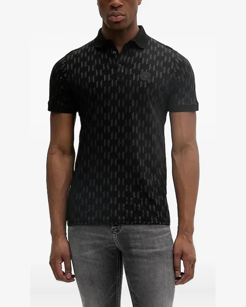 Karl Lagerfeld Poloshirt mit Monogrammmuster - Schwarz Schwarz