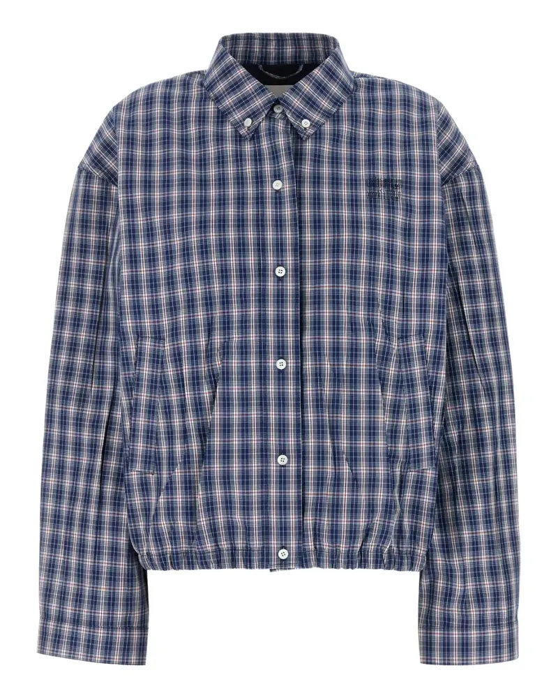 Miu Miu embroidered checked cotton overshirt - Blau Blau