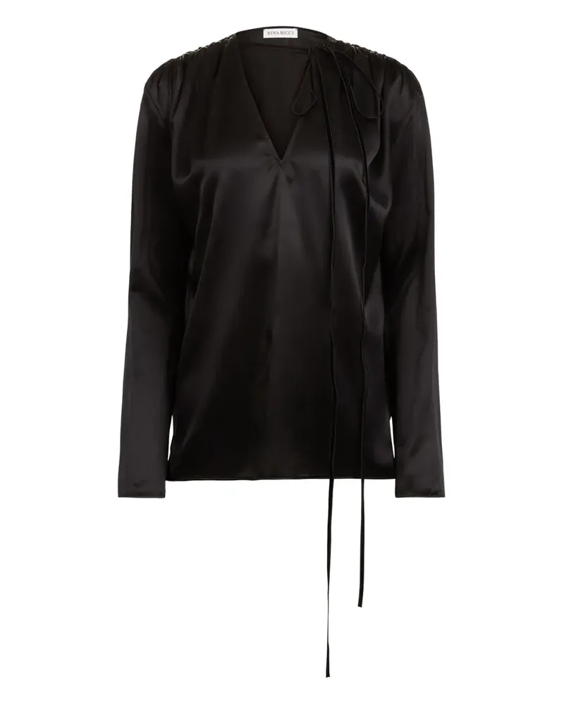 Nina Ricci Satintop mit V-Ausschnitt - Schwarz Schwarz
