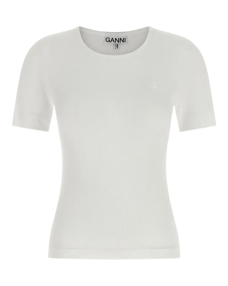 Ganni ribbed logo-embroidered T-shirt - Weiß Weiß