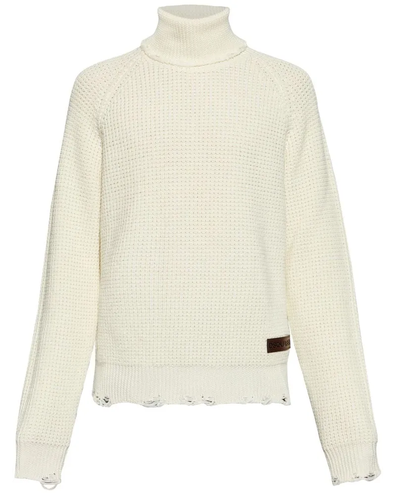 Dsquared2 Rollkragenpullover mit Logo-Patch - Weiß Weiß