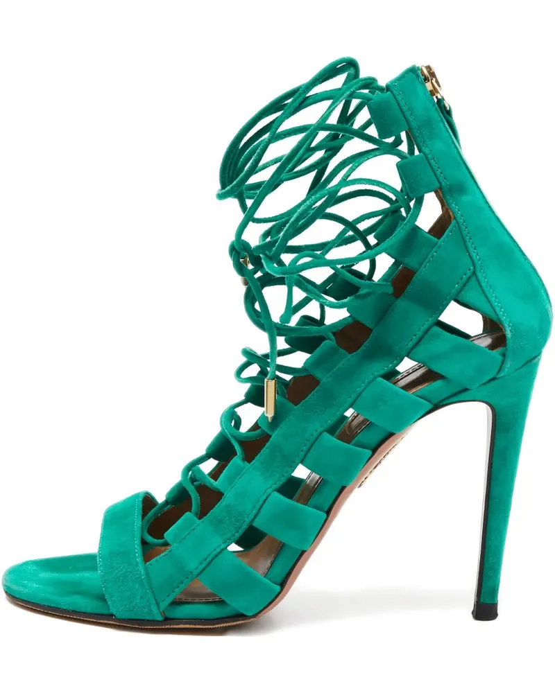 Aquazzura 115MM pre-owned Cage-Sandalen mit Schnürung - Grün Grün
