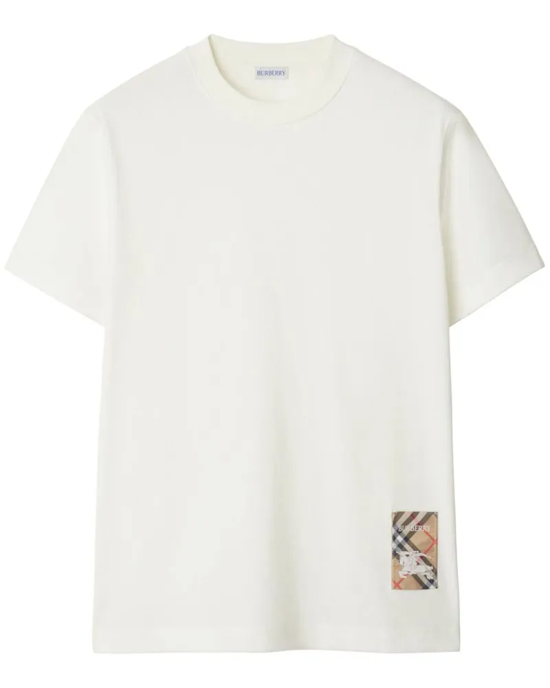 Burberry T-Shirt mit kariertem Patch - Weiß Weiß