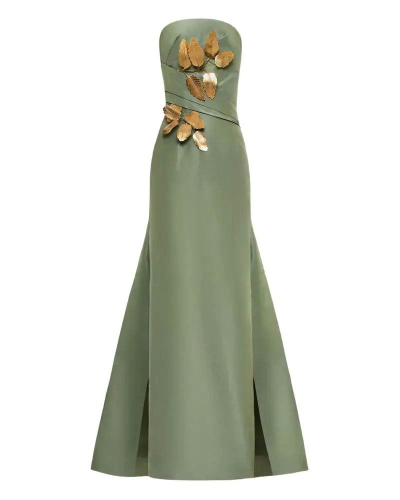 Oscar de la Renta Faille-Abendkleid mit Blattdetail - Grün Grün