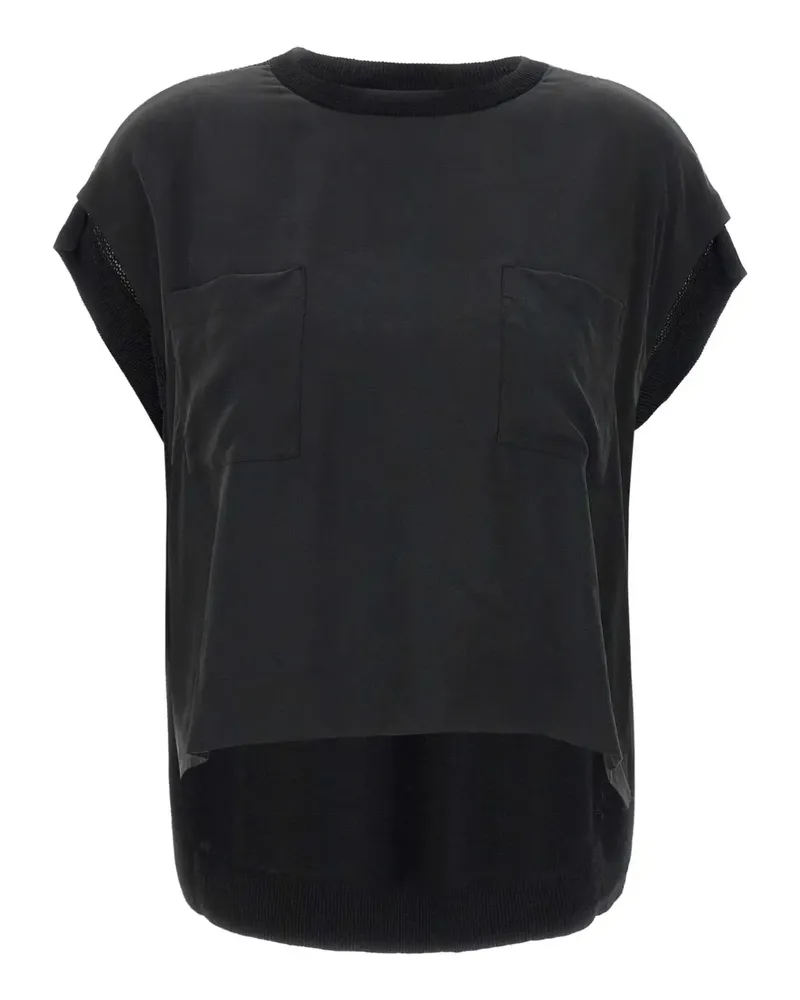 Kaos Bluse mit Seideneinsätzen - Schwarz Schwarz