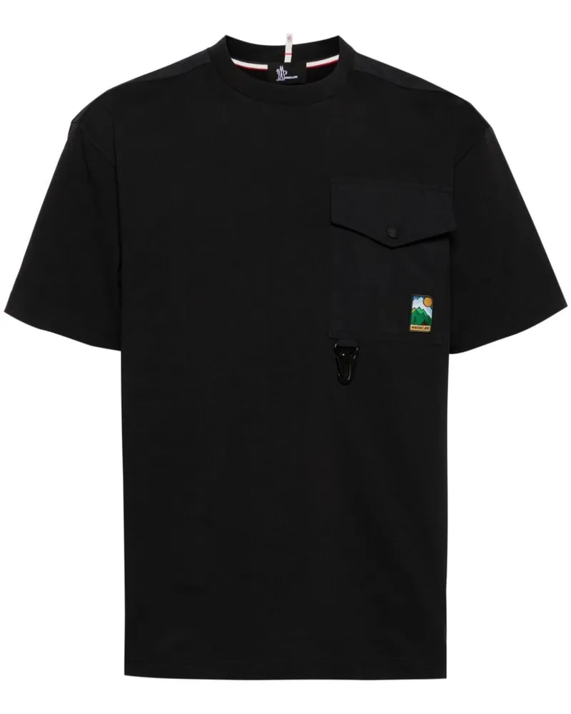 Moncler T-Shirt mit Logo-Patch - Schwarz Schwarz