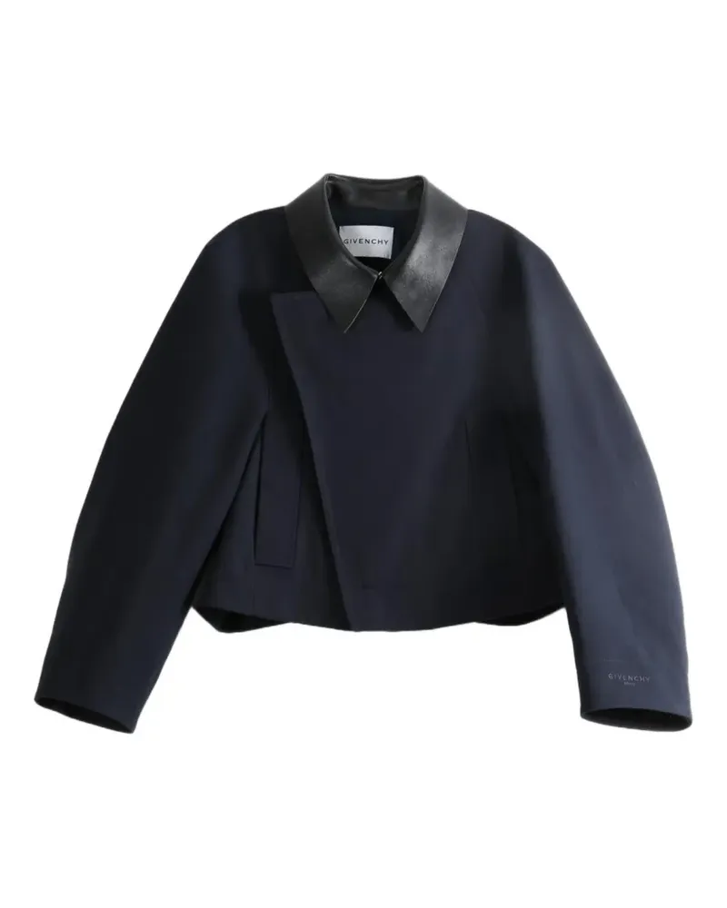 Givenchy cropped leather-collar asymmetric-front jacket - Blau Blau