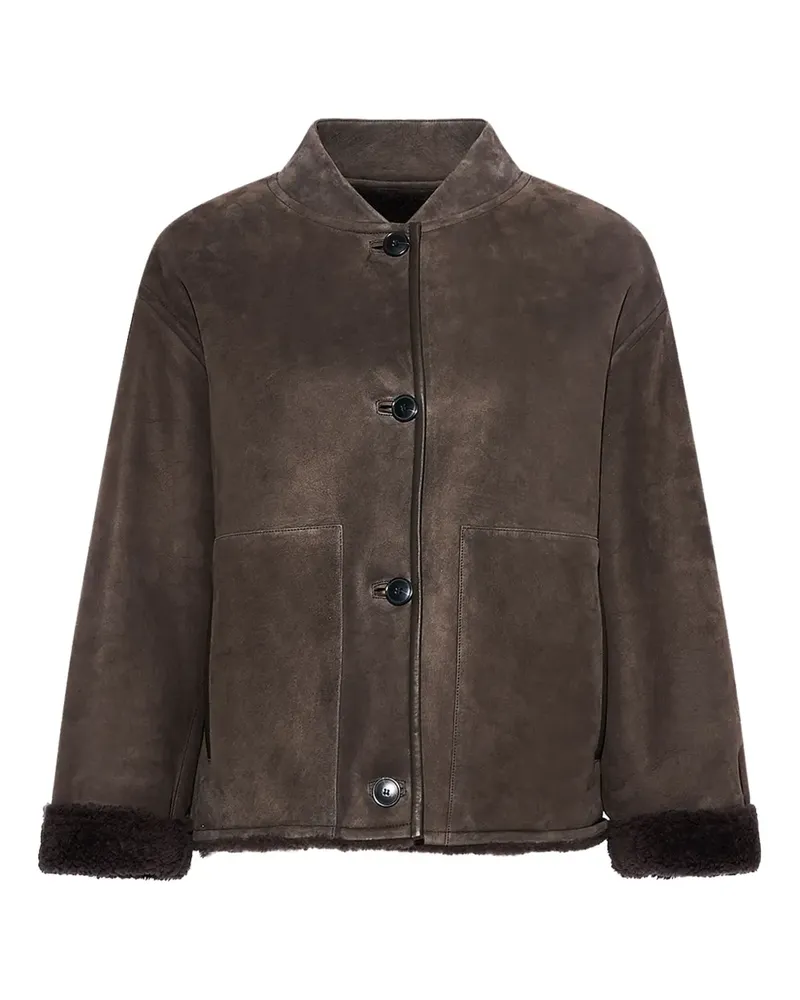 Yves Salomon Wildleder-Collegejacke mit Shearling - Grau Grau