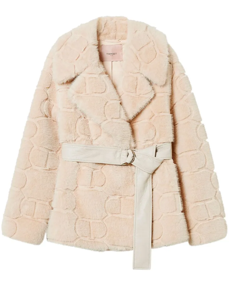 Twin-Set Faux-Fur-Jacke mit Gürtel - Nude Nude