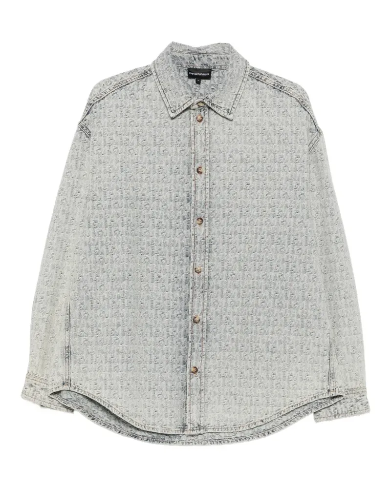 Emporio Armani monogram-pattern buttoned shirt - Blau Blau