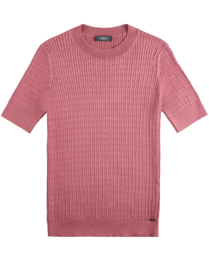 Fay T-Shirt mit Zopfmuster - Rosa Rosa