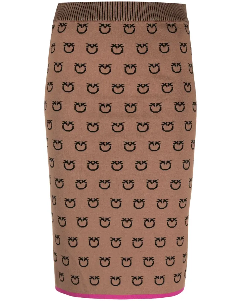 Pinko Gestrickter Rock mit Logo-Print - Braun Braun