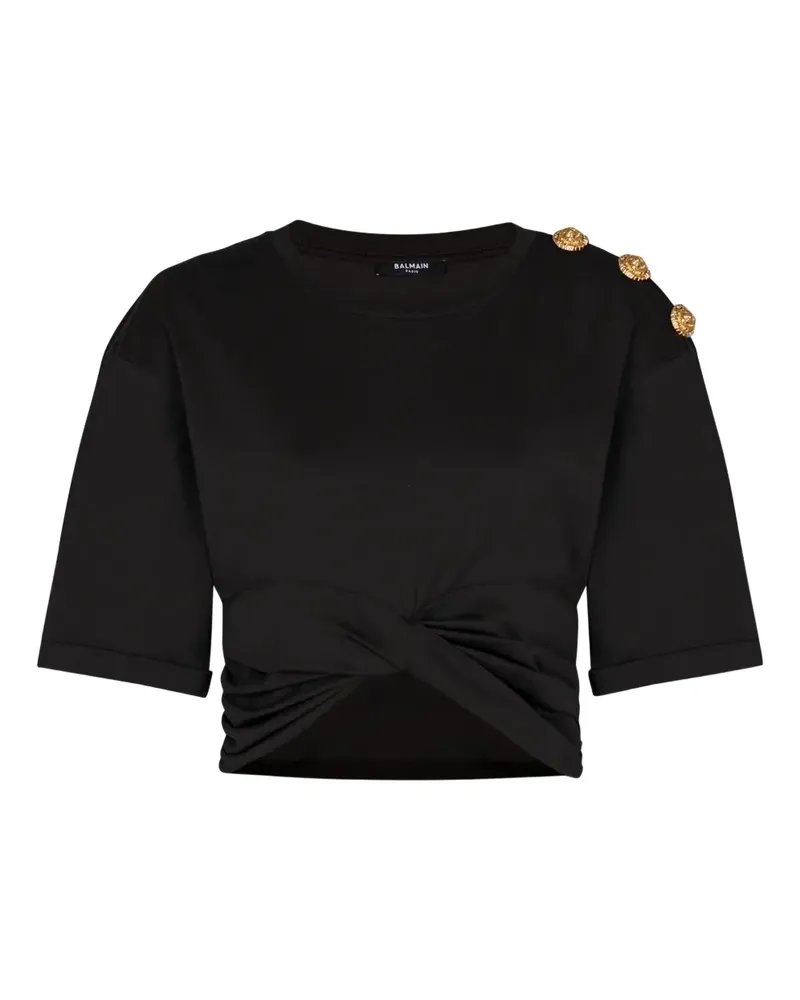 Balmain Geknöpftes T-Shirt mit Twist-Detail - Schwarz Schwarz