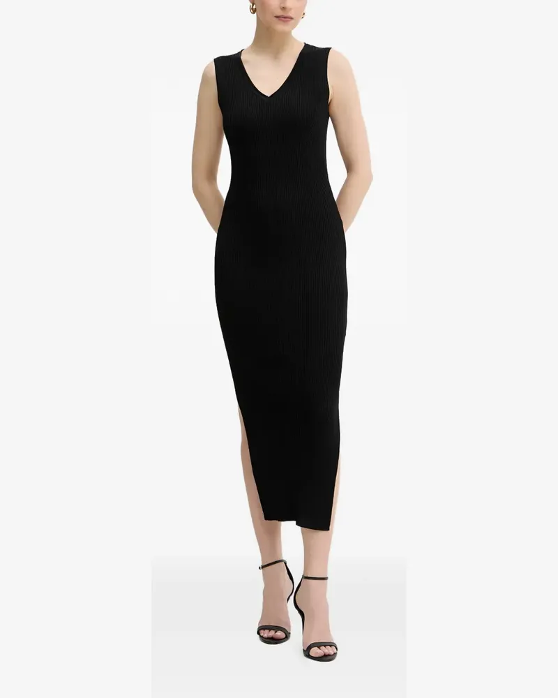 Armani Exchange ribbed-knit V-neck midi dress - Schwarz Schwarz