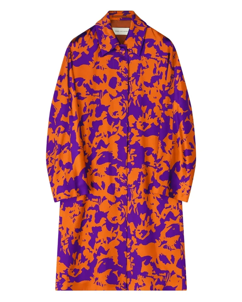 Dries van Noten Satinmantel mit Blumen - Orange Orange